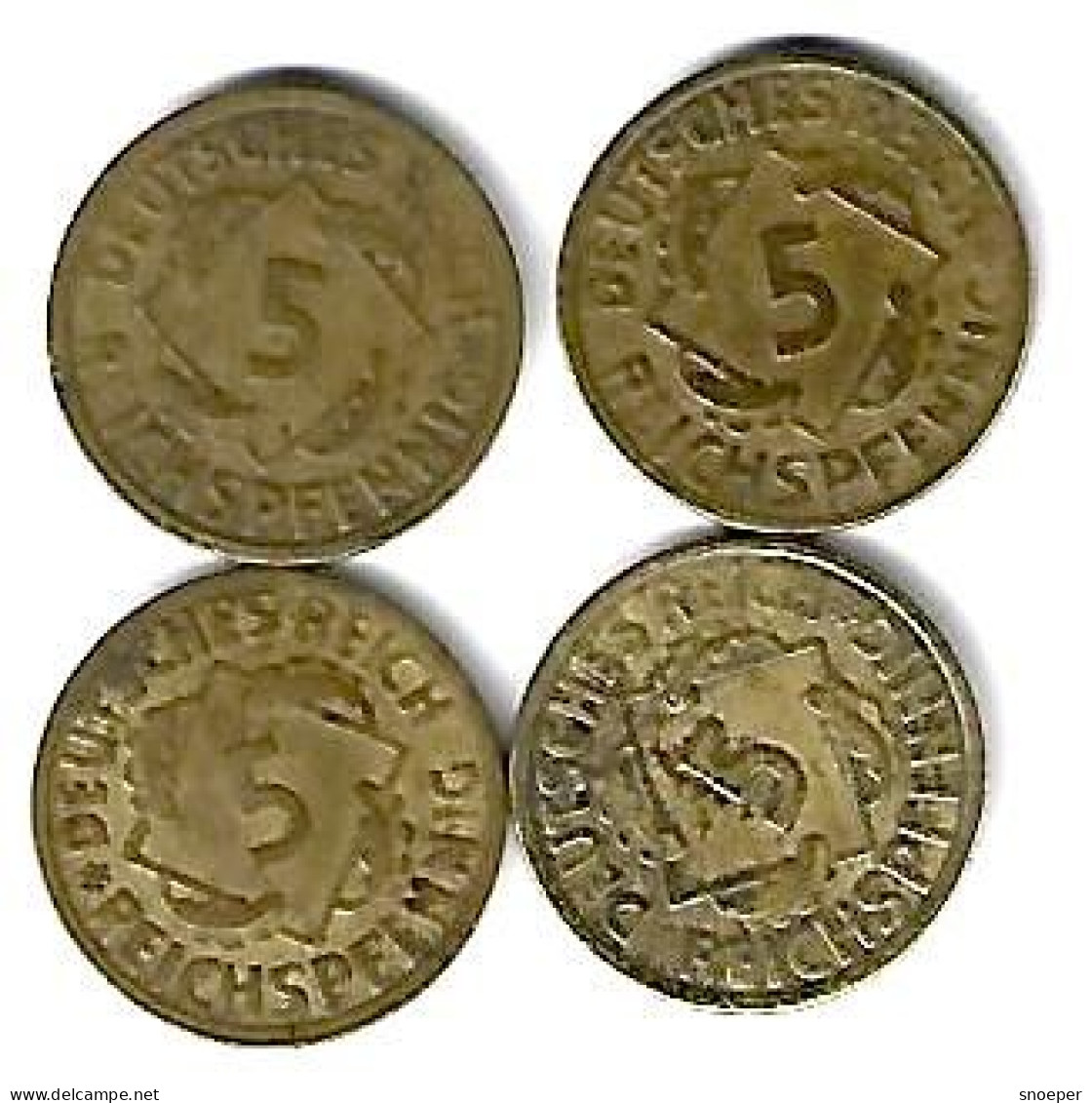 *germany Lot 5 Pfennig 1925a+25e+25j+36a     (lot 14) - 5 Renten- & 5 Reichspfennig