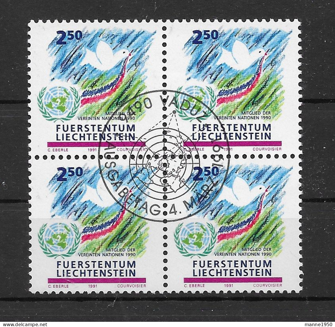 Liechtenstein 1991 UNO Mi.Nr. 1015 4er Block Gestempelt - Oblitérés