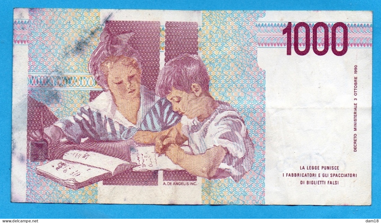 ITALIE BILLET BANCA D'ITALIA  1000 LIRES DECRET 1990 SERIE RG PHOTOS R/V - 1000 Lire