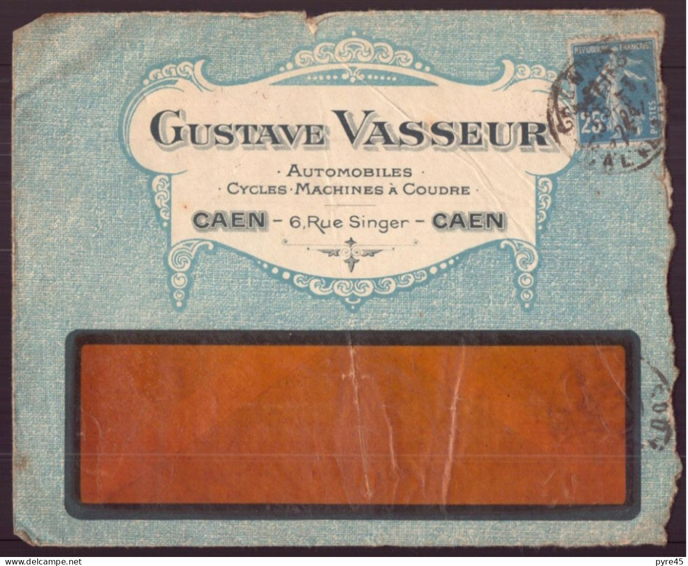 Enveloppe Publicitaire " Vasseur, Automobiles à Caen " Du 5 Mai 1924 - Autres & Non Classés