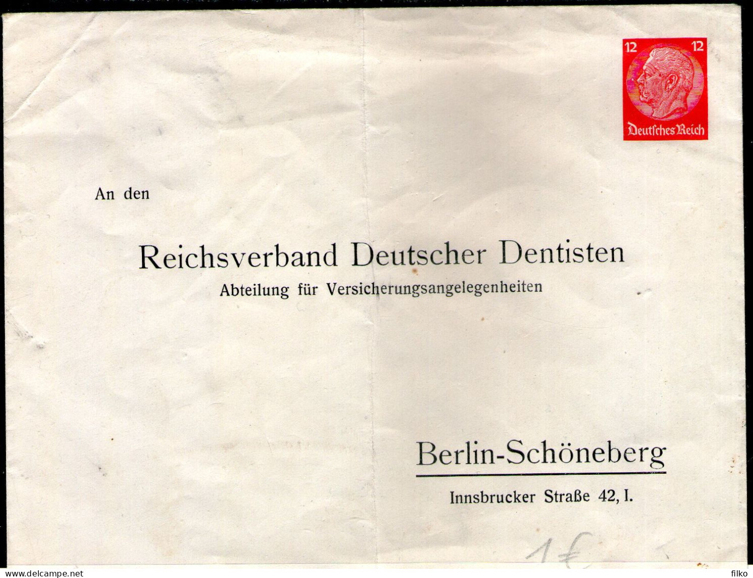 Germany,,Reichsverband Deutscher Dentisten,stacionery Cover 12 Pf.as Scan - Buste