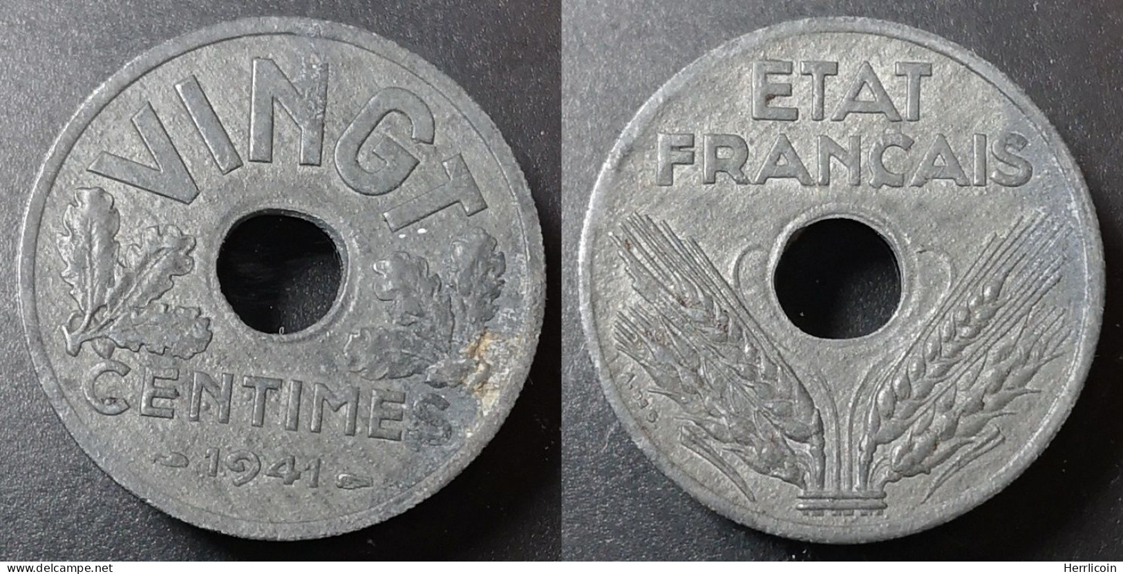 Monnaie France - 1941  - 20 Centimes Etat Français type Vingt - 20 Centimes