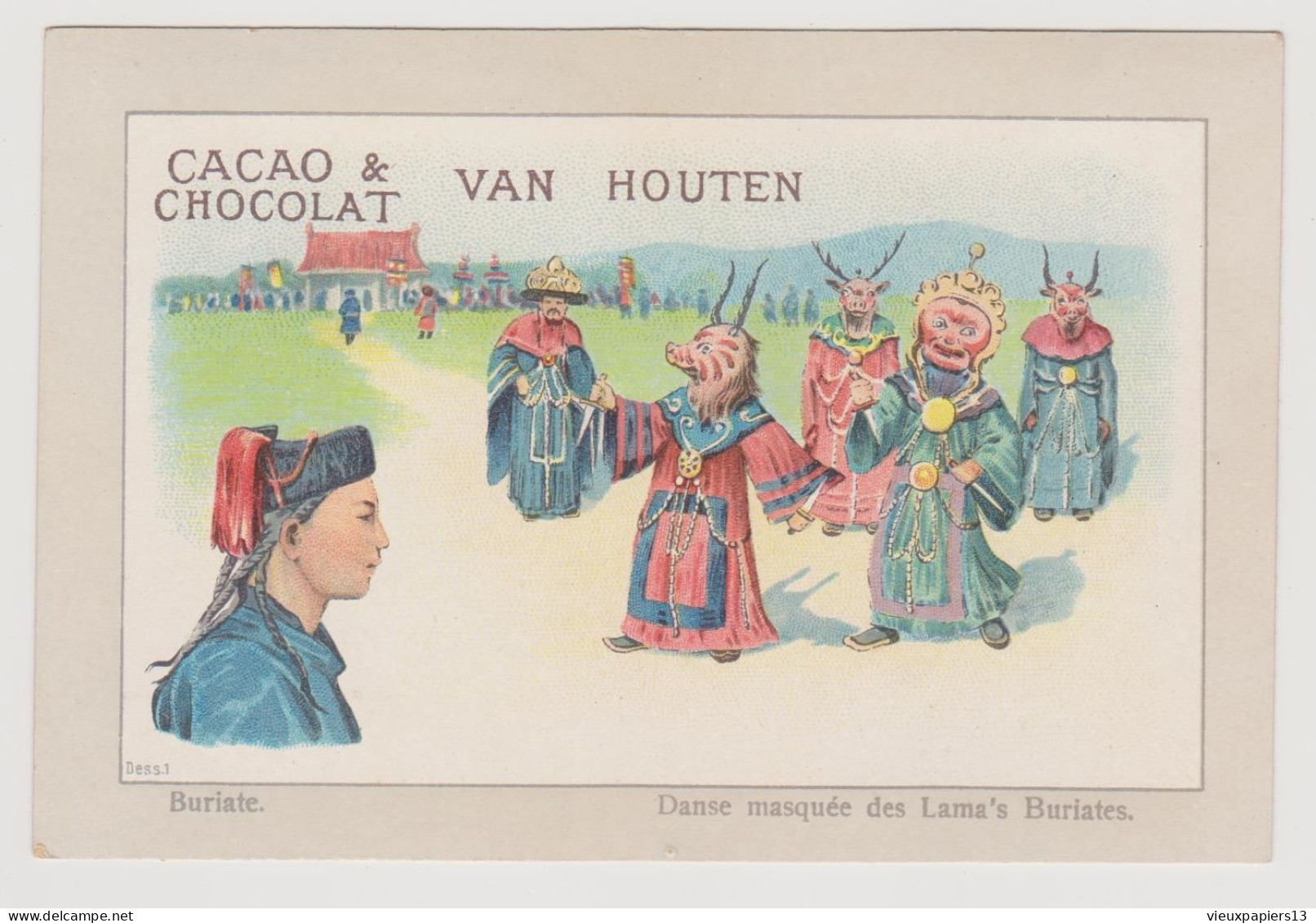 Chromo Publicitaire Chocolat Van Houten - Buriate - Danse Masquée Des Lama's Buriates - TBE - Van Houten