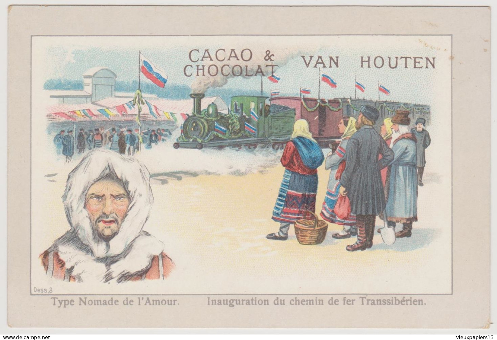 Chromo Publicitaire Chocolat Van Houten - Inauguration Du Chemin De Fer Transsibérien - Type Nomade De L'Amour  - TBE - Van Houten