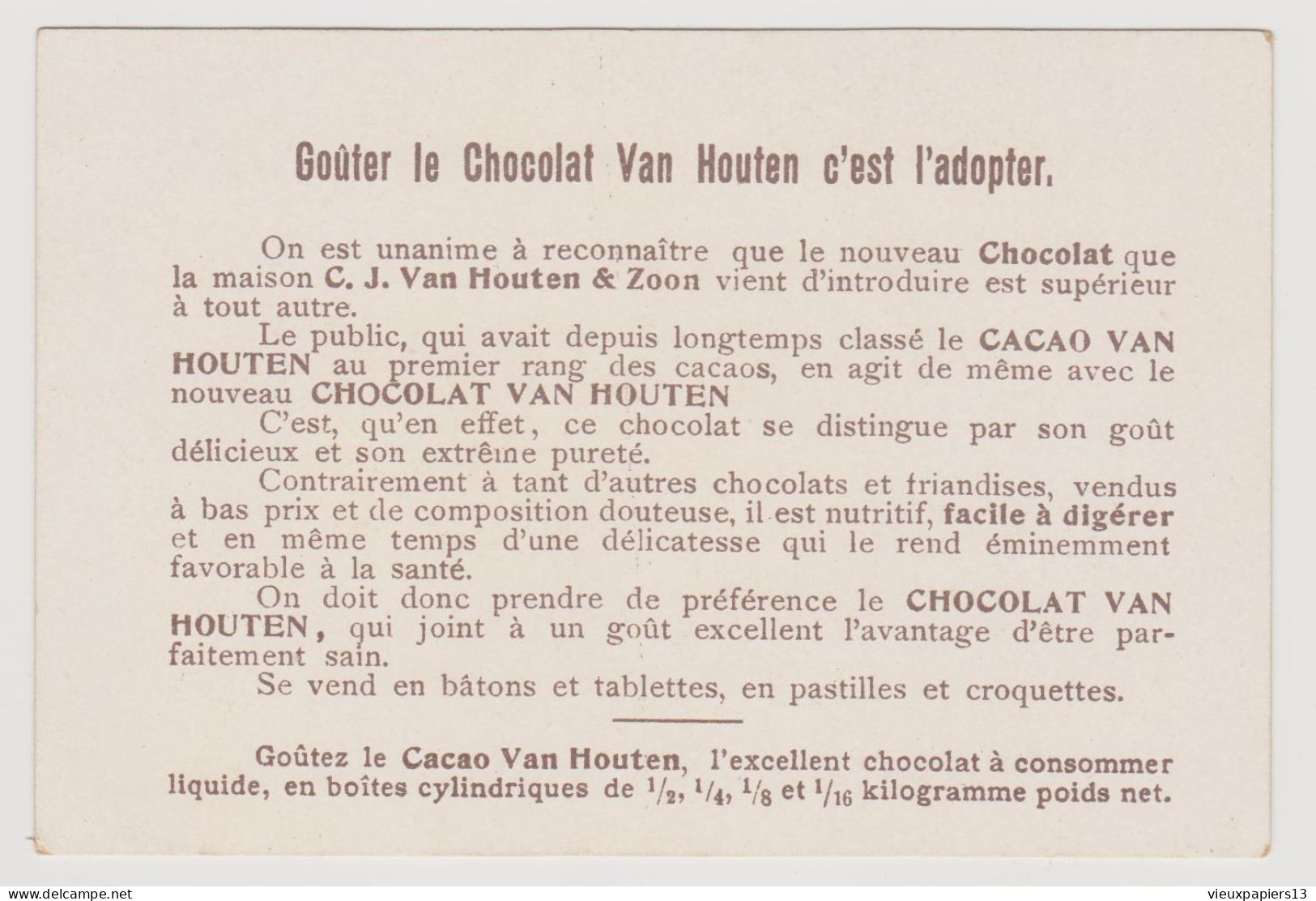 Chromo Publicitaire Chocolat Van Houten - Inauguration Du Chemin De Fer Transsibérien - Type Nomade De L'Amour  - TBE - Van Houten