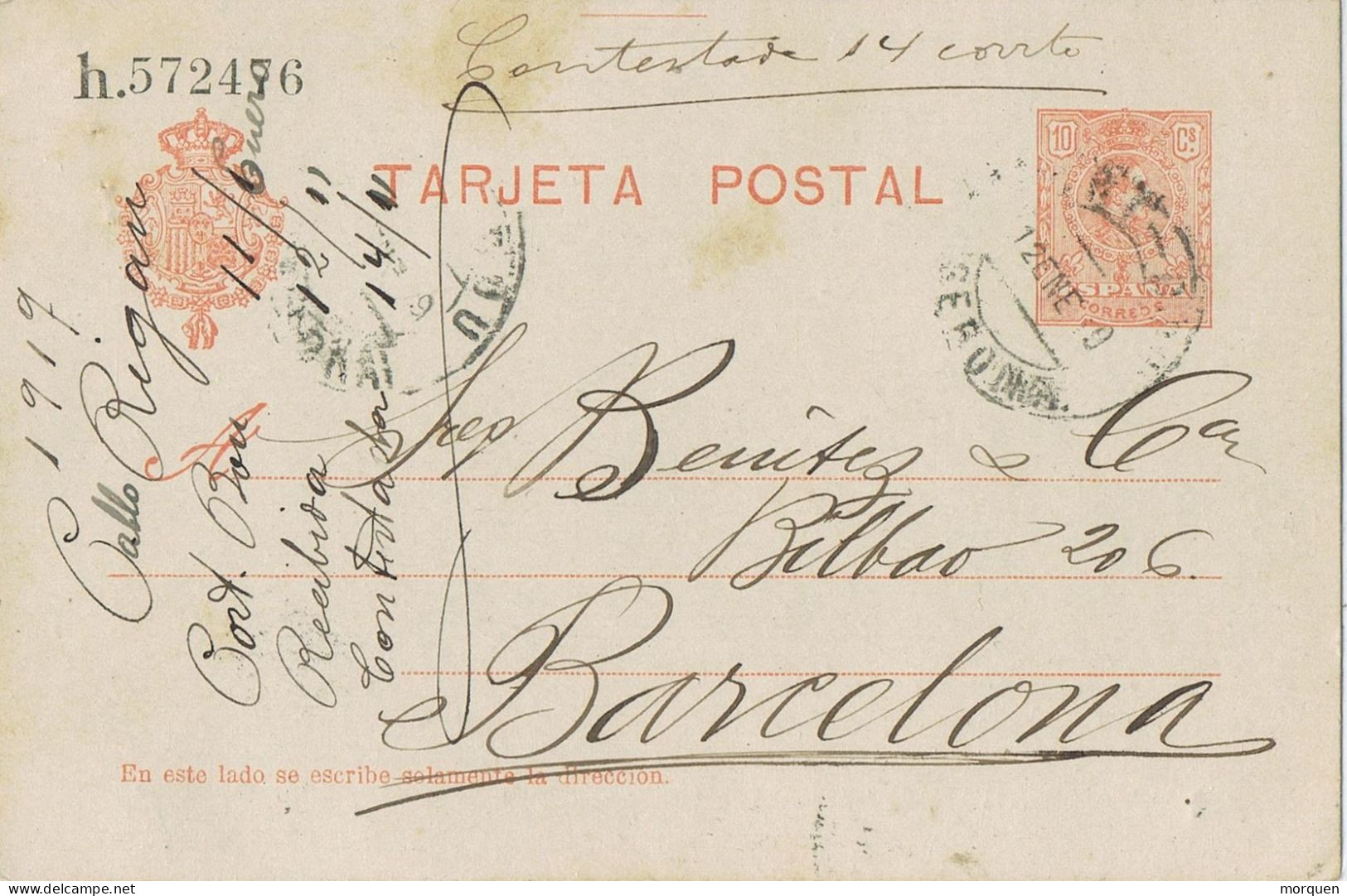 53173. Entero Postal PORT BOU (gerona) 1910, Alfonso XIII Medallon, Ed. Num 49 - 1850-1931