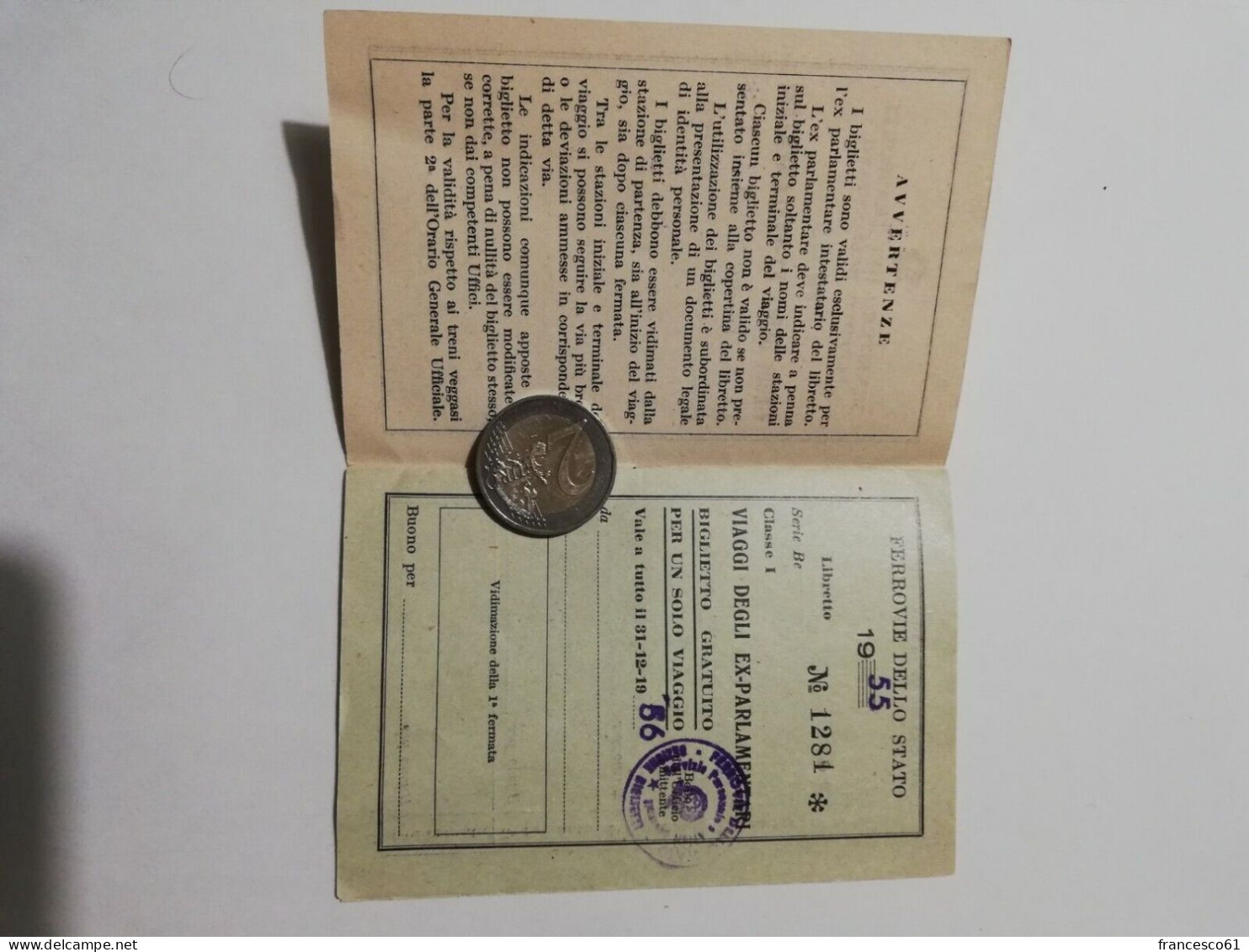 P45 Libretto Biglietti Ferrovie Stato Viaggi Ex Parlamentari 1955 Non Utilizzato - Europe