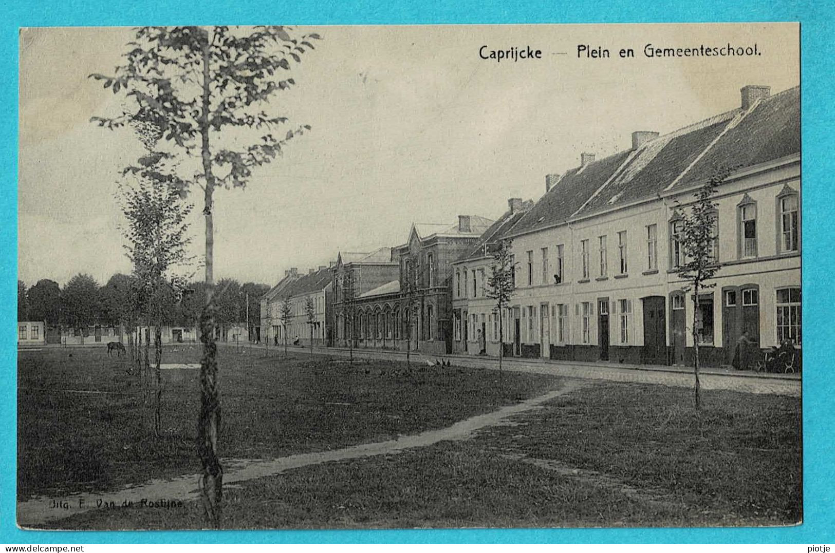 * Kaprijke - Caprijcke (Meetjesland - Oost Vlaanderen) * (Uitg E. Van De Rostijne) Plein En Gemeenteschool, école, Old - Kaprijke