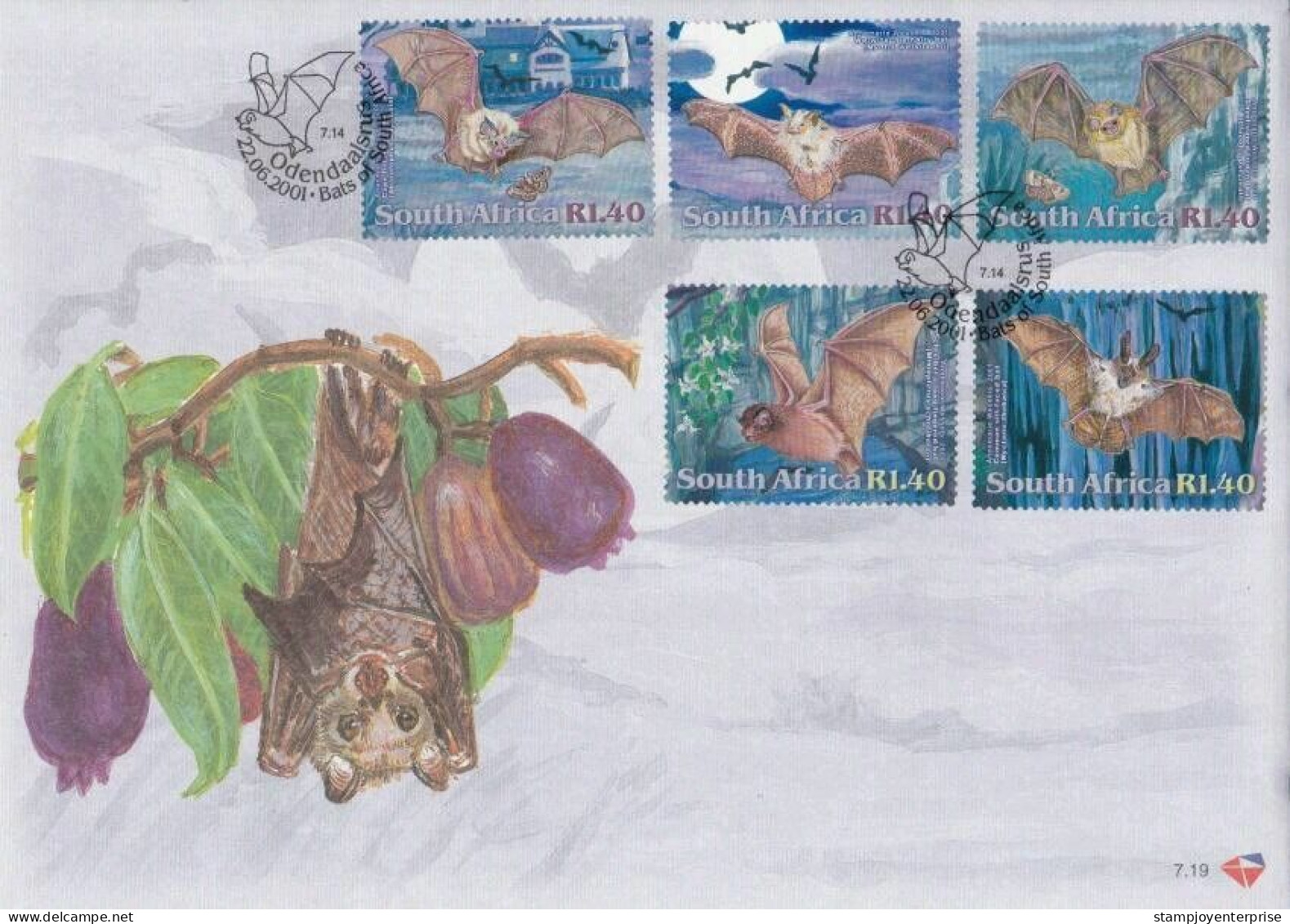 South Africa Bats 2001 Bat Animal Fauna Wildlife Fruit (FDC) *glow In Dark *unusual - Lettres & Documents