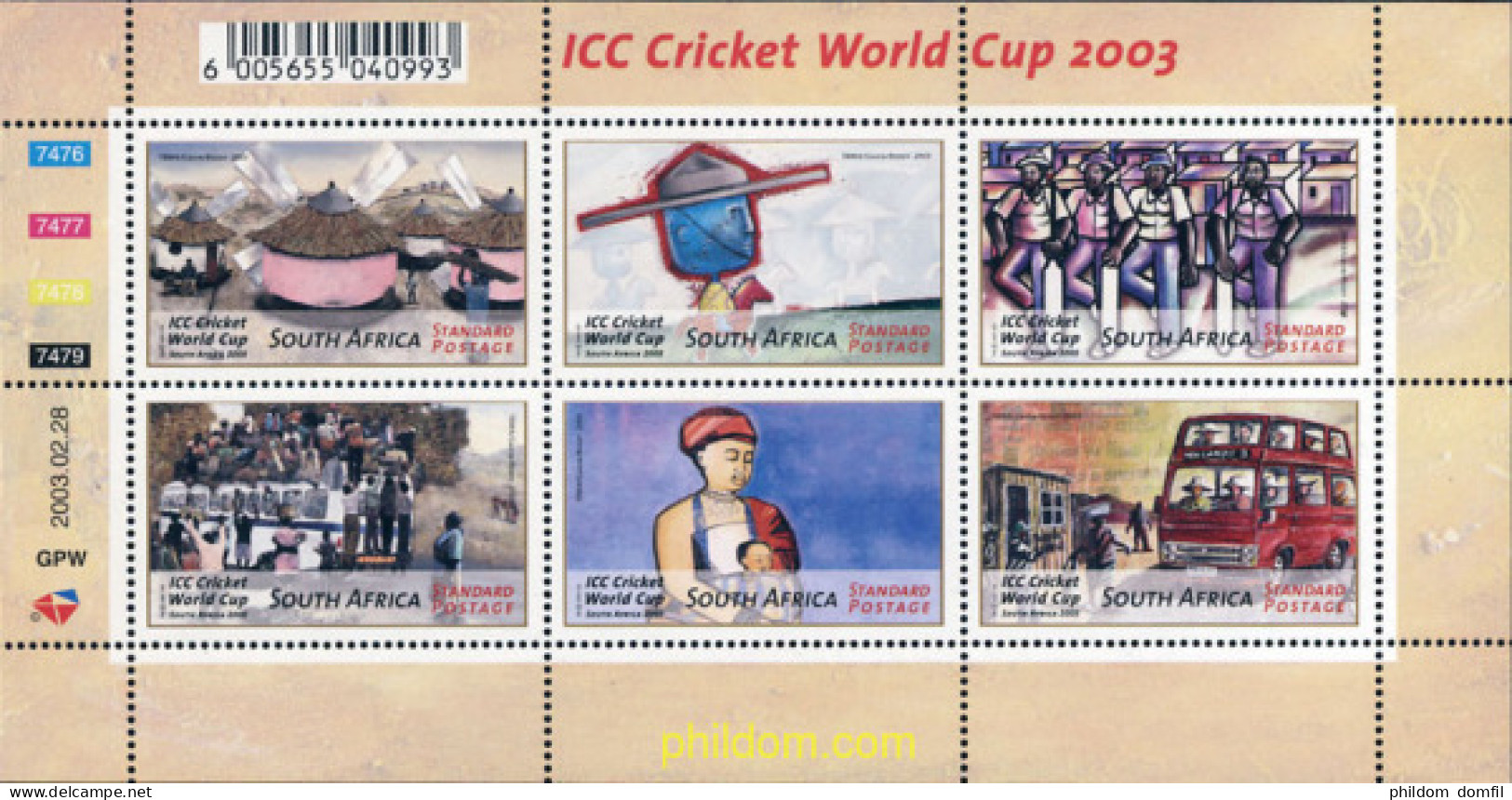 281660 MNH SUDAFRICA 2003 COPA DEL MUNDO DE CRICKET - Ungebraucht