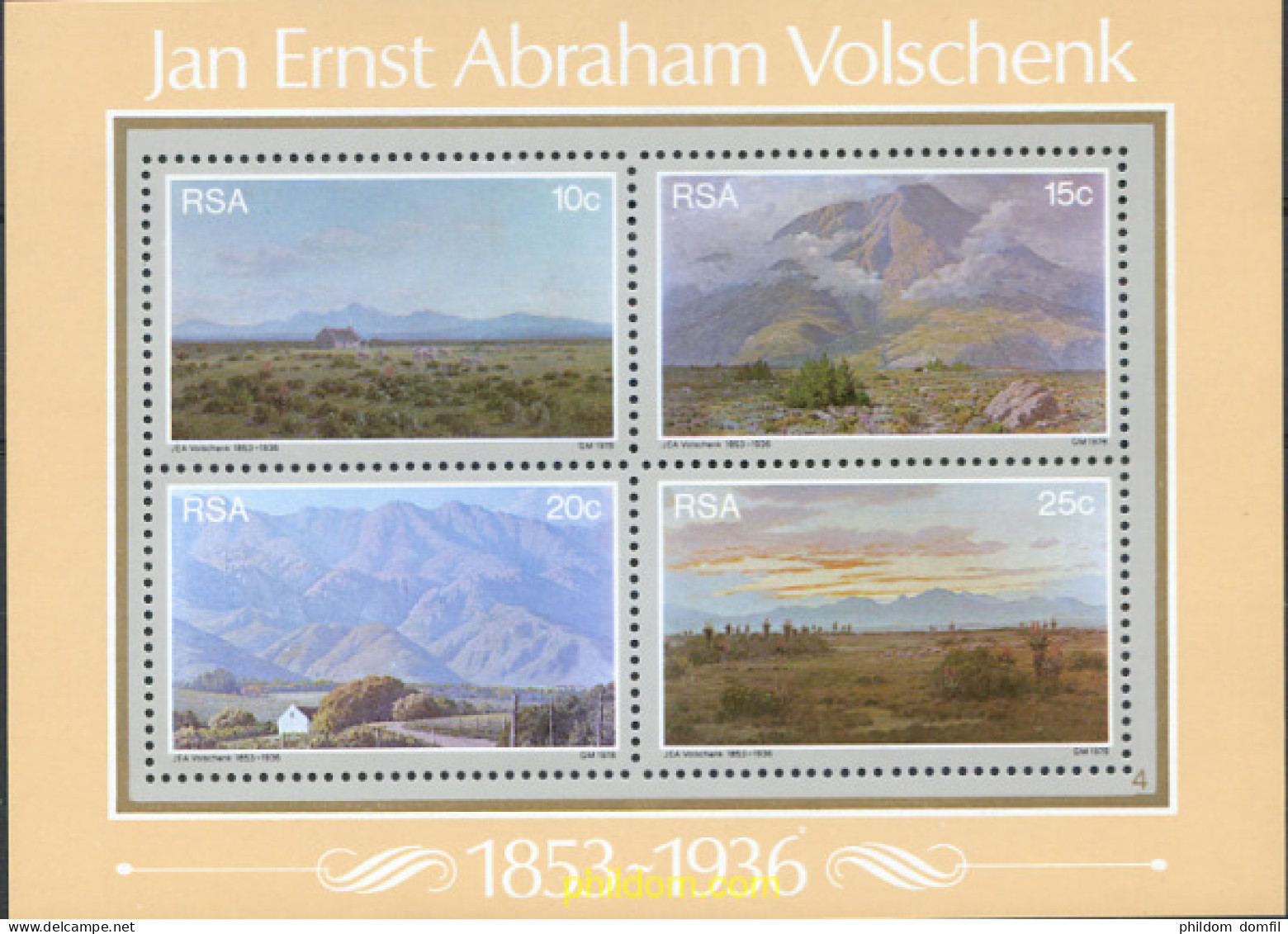 231179 MNH SUDAFRICA 1978 PINTURAS DE ERNEST ABRAHAM VOLSCHENK - Neufs