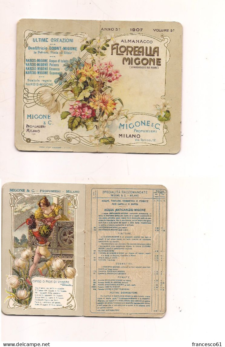 P81 Calendarietto 1907 MIGONE MILANO PROFUMI Completo Splendido - Kleinformat : 1901-20