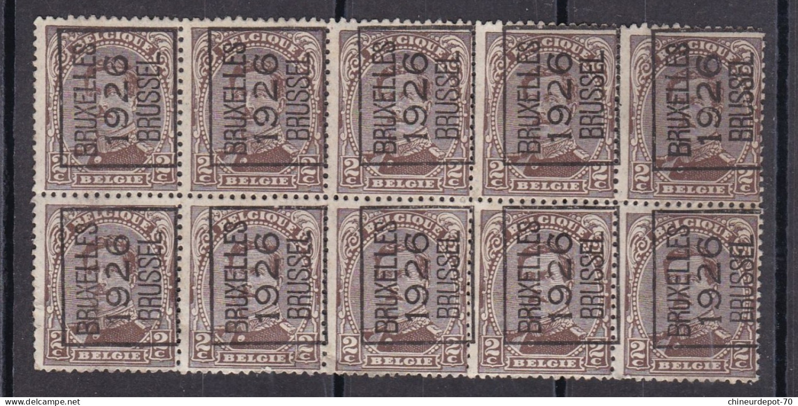 BLOC DE 10 ROI ALBERT 2C PREO BRUXELLES 1926 BRUSSEL SURCHARGE DEPLACEE - Typo Precancels 1922-26 (Albert I)