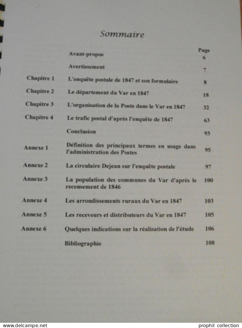 LA POSTE DANS LE VAR AU MILIEU DU XIX éme Par A. TRINQUIER (BROCHURE A4 DE 110 PAGES DE 2001) - Filatelia E Historia De Correos