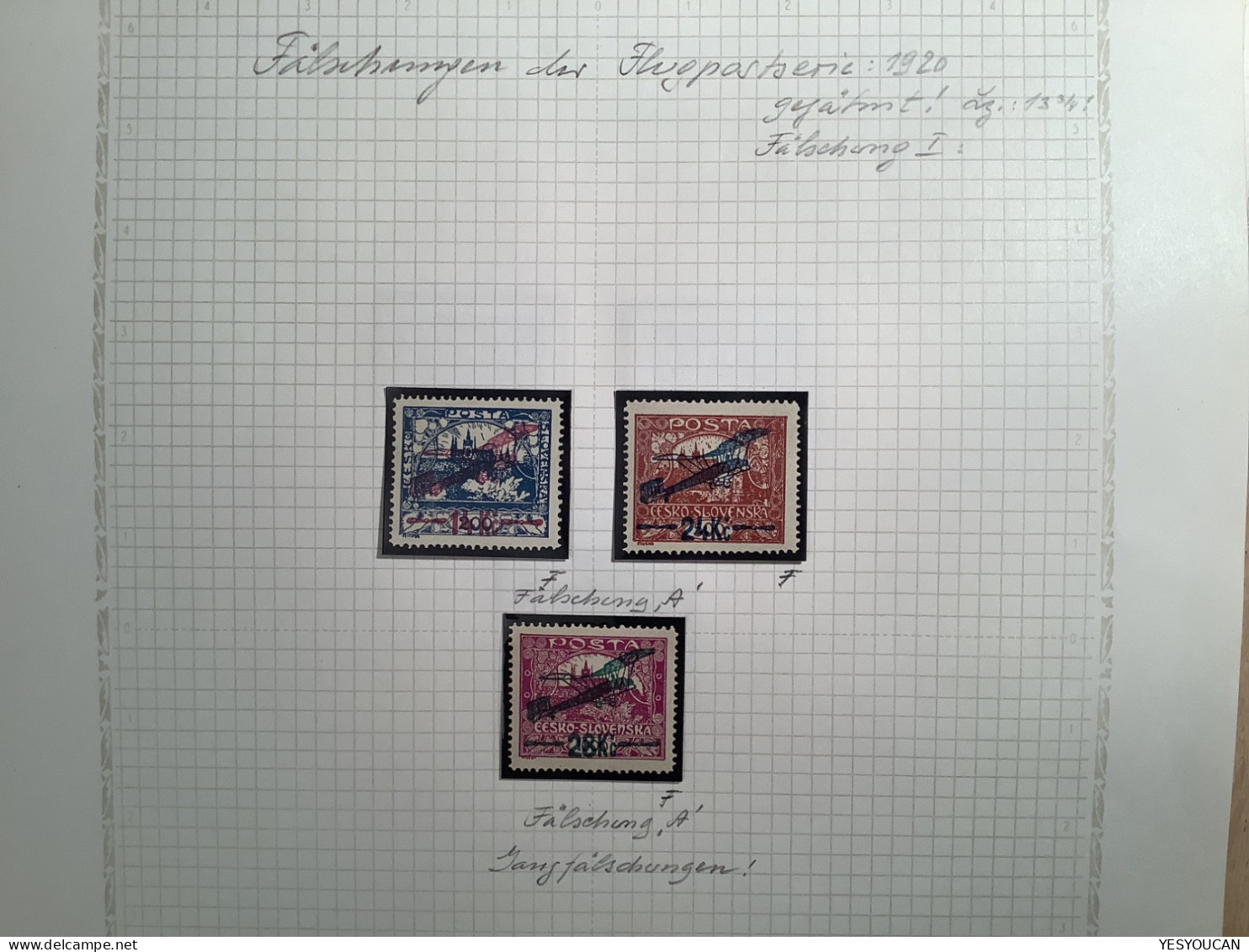 Czechoslovakia air post stamps 1920 superb specialised forgery collection, 67 stamps (Flugpost Fälschungen Faux