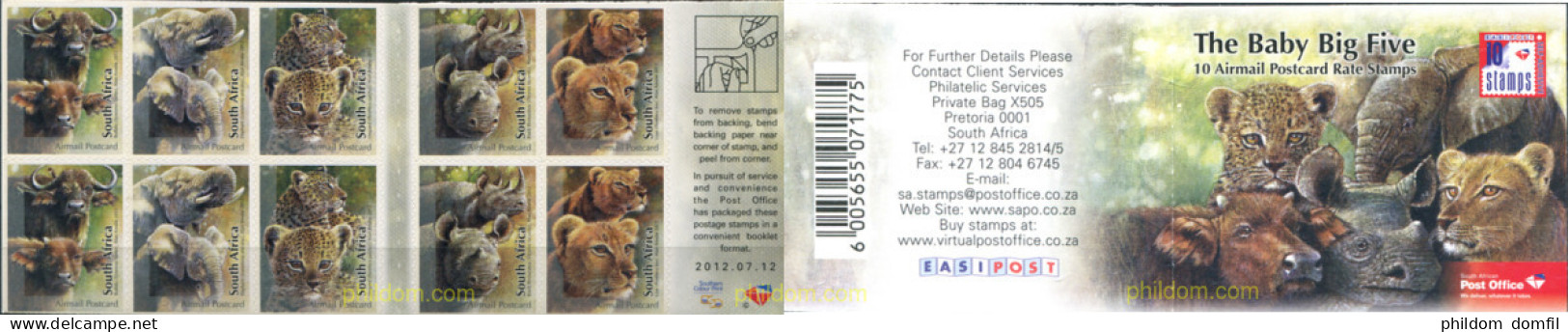 294849 MNH SUDAFRICA 2012 ANIMALES SALVAJES JOVENES - Unused Stamps