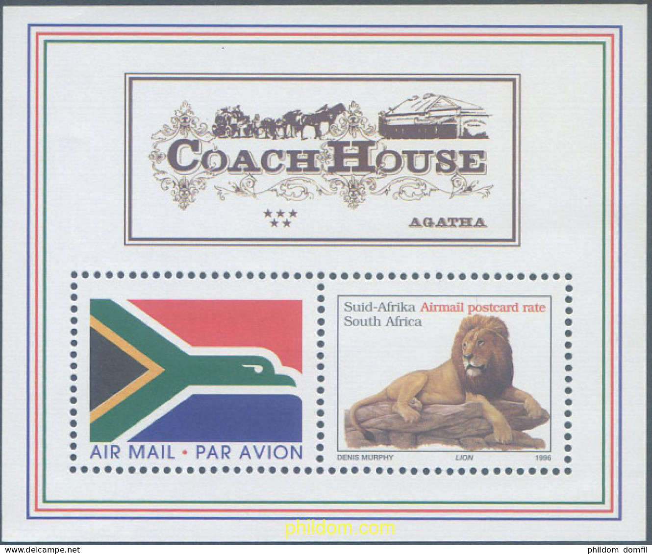 650502 MNH SUDAFRICA 1997 "COACH HOUSE", SELLO DEL 1996 INMPRESO SIN VIÑETA NI VALOR - Neufs