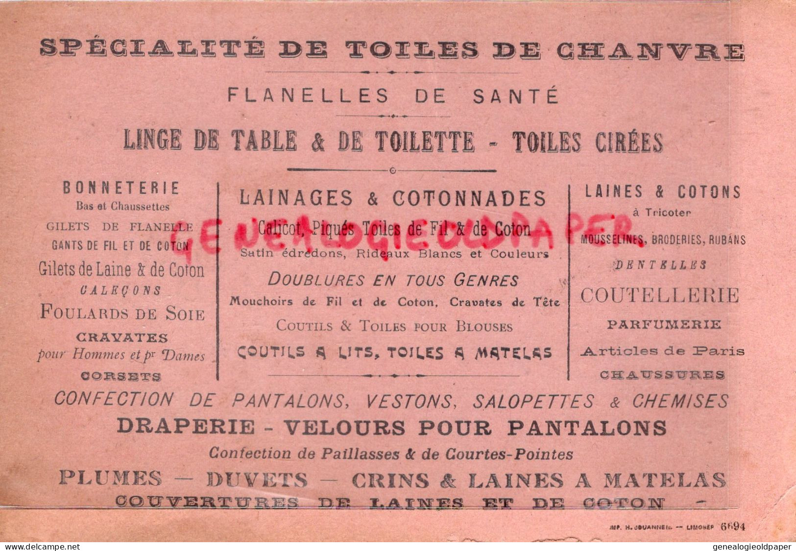 87- LIMOGES - MELINE MORAUD BERGER- MAGASIN TISSUS MERCERIE BONNETERIE-19 RUE HAUTE VIENNE - Kleidung & Textil