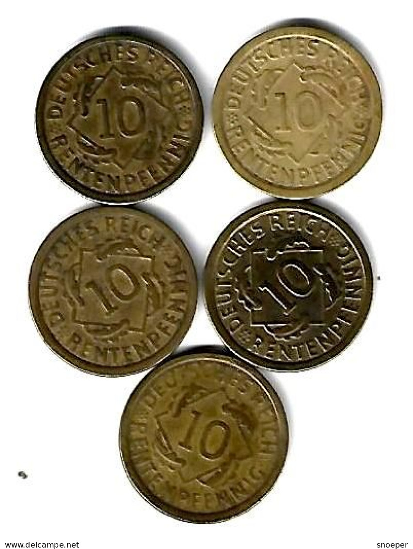 *germany Lot 10 Rentenpfennig 1924a+24e+24f+24g+24j   (lot 15) - 10 Rentenpfennig & 10 Reichspfennig