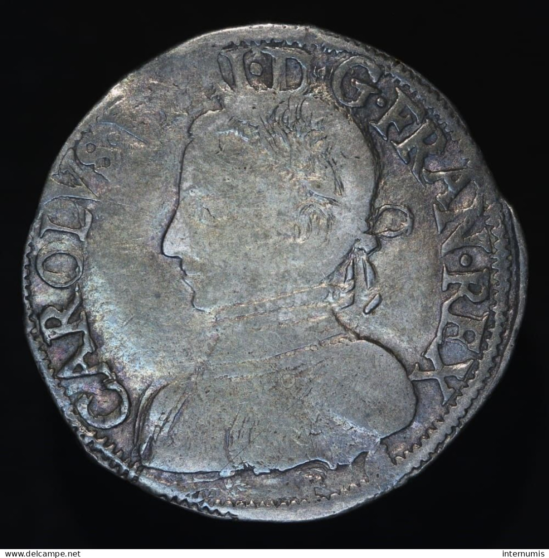 RARE (R3) France, Charles IX, Teston, 1563 (MDLXIII), F - Angers, Argent (Silver), TB+ (VF), Gad-R.429 - 1560-1574 Carlos IX
