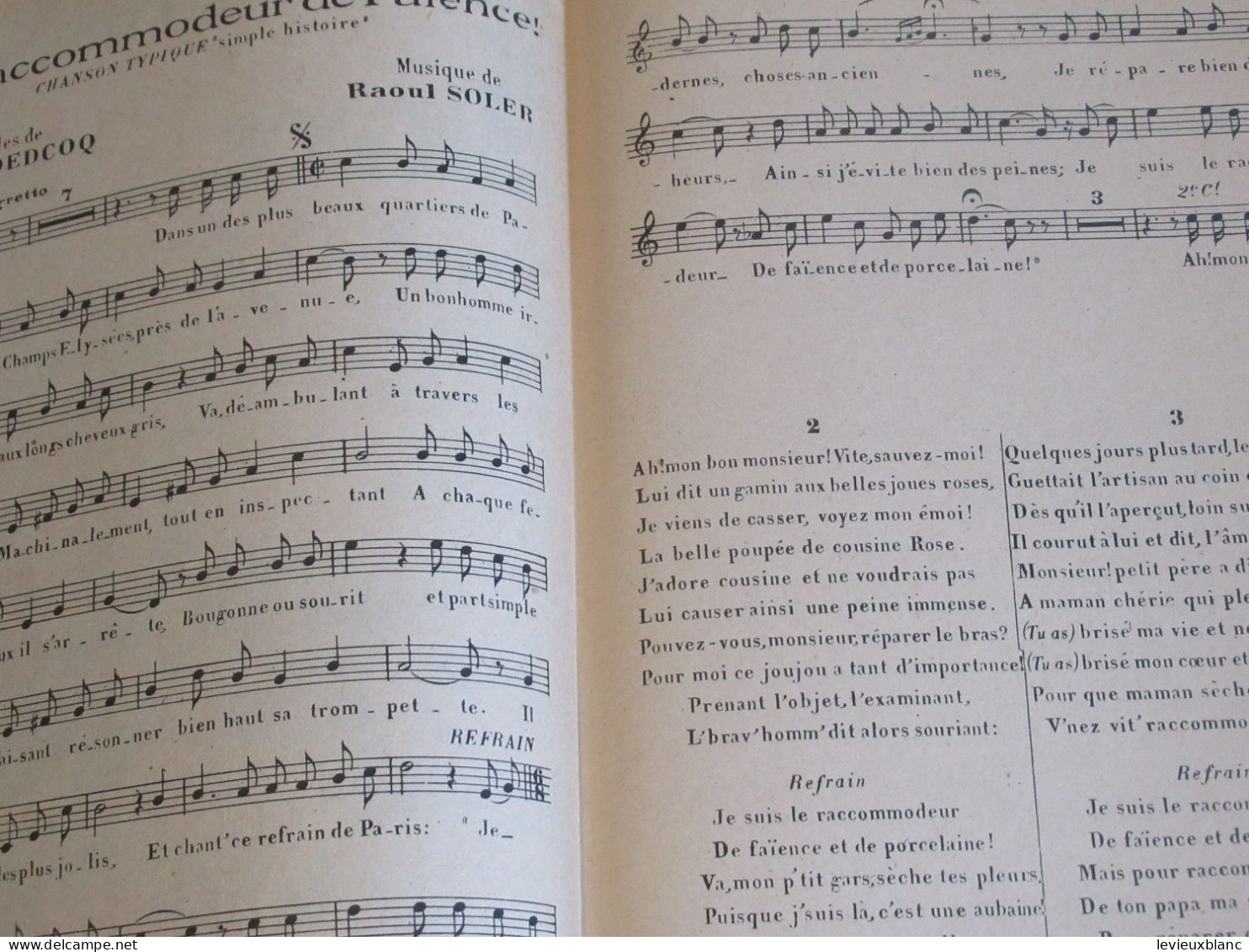 Partition Ancienne/" Le Raccommodeur De Faïence  "/Chanson Typique Simple Histoire/ Dedcoq-Soler/1927      PART349 - Autres & Non Classés