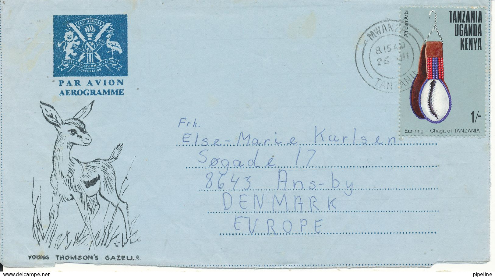 Kenya, Uganda & Tanzania Aerogramme Sent To Denmark 26-6-1975 - Kenya, Uganda & Tanzania