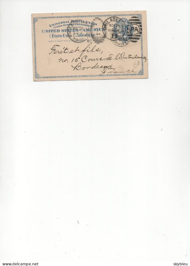 CPA - United States America - Carte De Philadelphie Vers Bordeaux -  Timbre Imprimé - Recto Verso - - Altri & Non Classificati