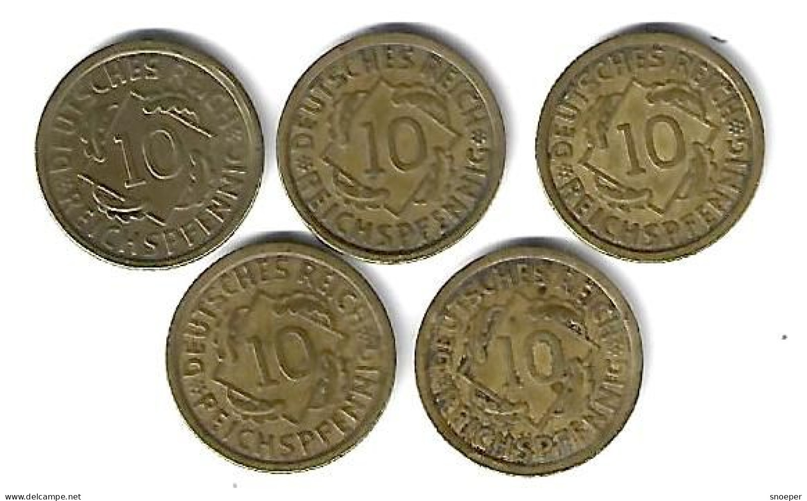 *germany Lot 10 Pfennig 1925a+29a+30a+35a+36a     (lot 16) - 10 Rentenpfennig & 10 Reichspfennig