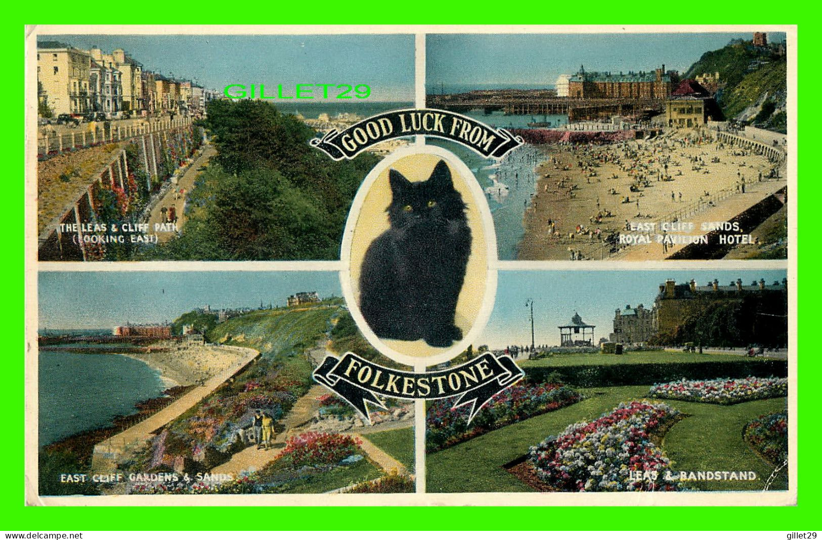 FOLKESTONE, KENT, UK - 7 MULTIVUES - PUB. BY LANSDOWNE PUB. CO - BLACK CAT  - TRAVEL IN 1956 - - Folkestone