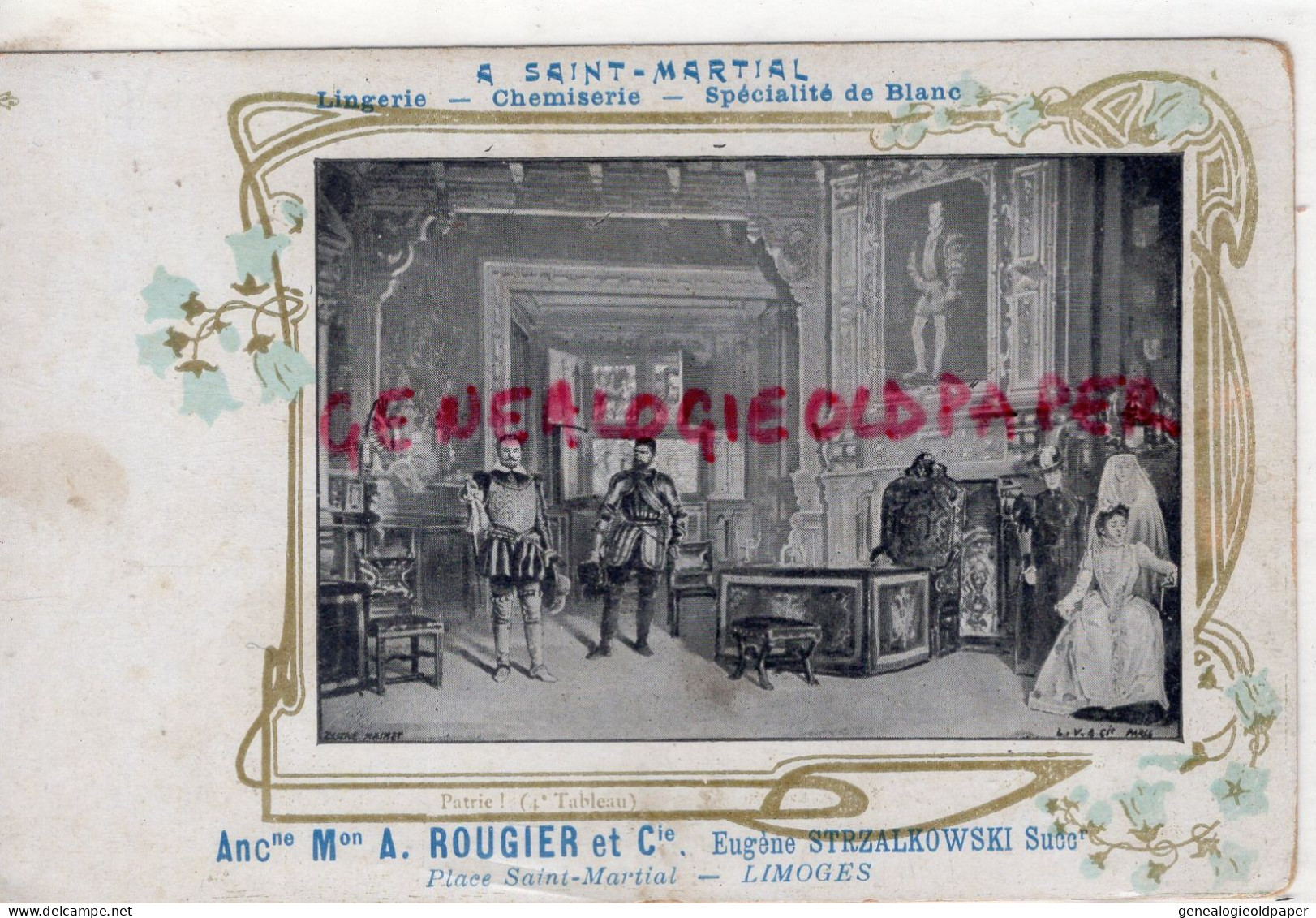 87- LIMOGES -MAGASIN LINGERIE CHEMISERIE A  SAINT MARTIAL- A. ROUGIER -EUGENE STRZALKOWSKI- PLACE ST MARTIAL - Kleding & Textiel