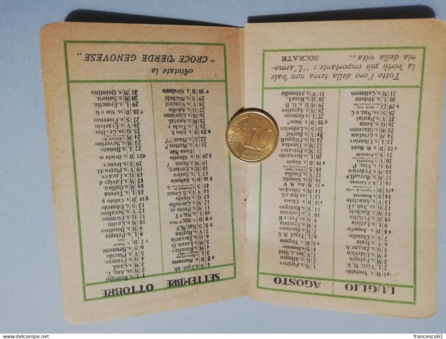 P144 Calendarietto 1923 Croce Verde Genovese