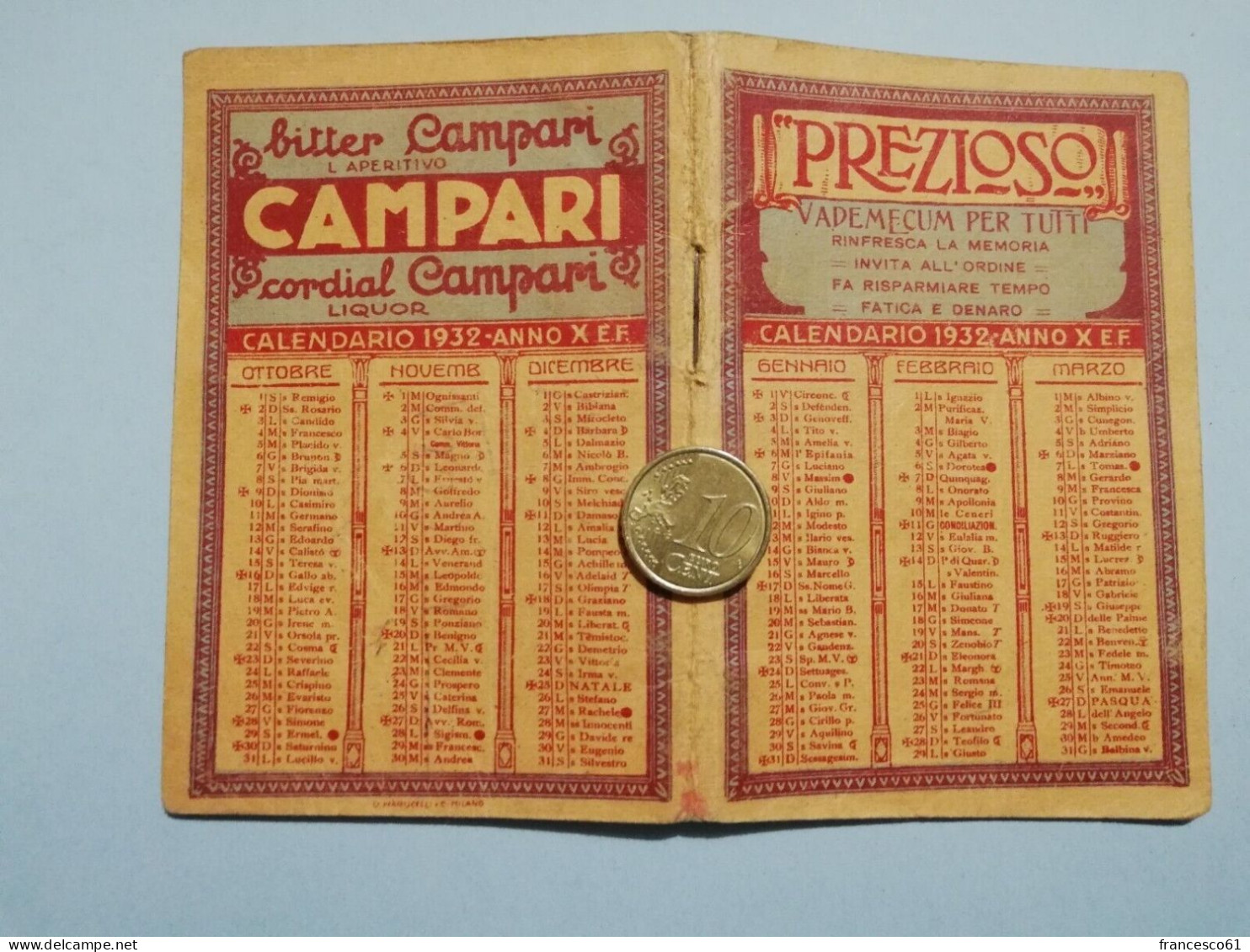 P149 Calendarietto Vademecum 1932 Bitter Campari Mancano Pagine Interno - Petit Format : 1921-40