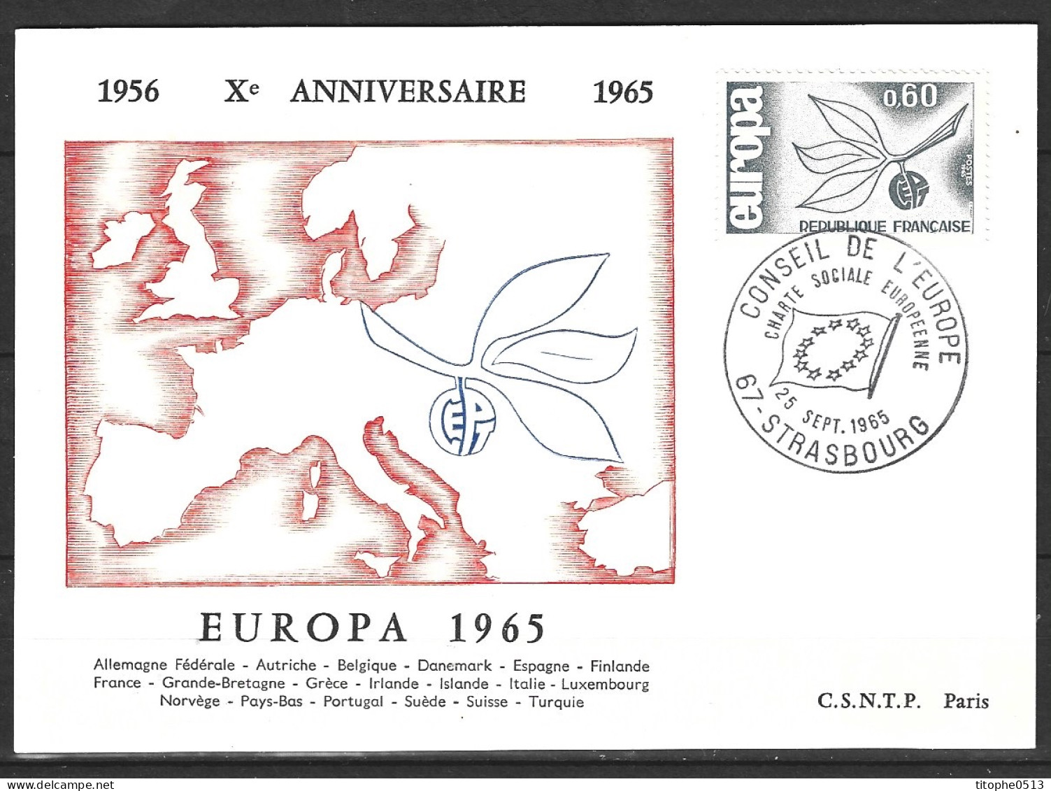 FRANCE. Carte Postale Philatélique De 1965. Charte Sociale Européenne. - EU-Organe