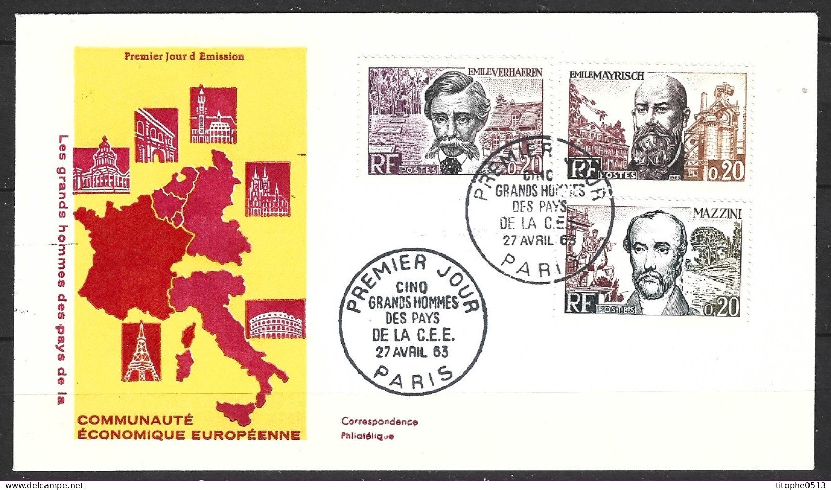 FRANCE. N°1383-5 De 1963 Sur Enveloppe 1er Jour. Grands Hommes De La CEE. - Europese Instellingen