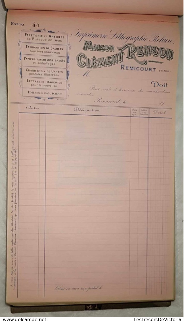 Cahier De Commandes Vierge - Imprimerie Lithographie Reliure - Maison Clément Renson - Remicourt - Printing & Stationeries