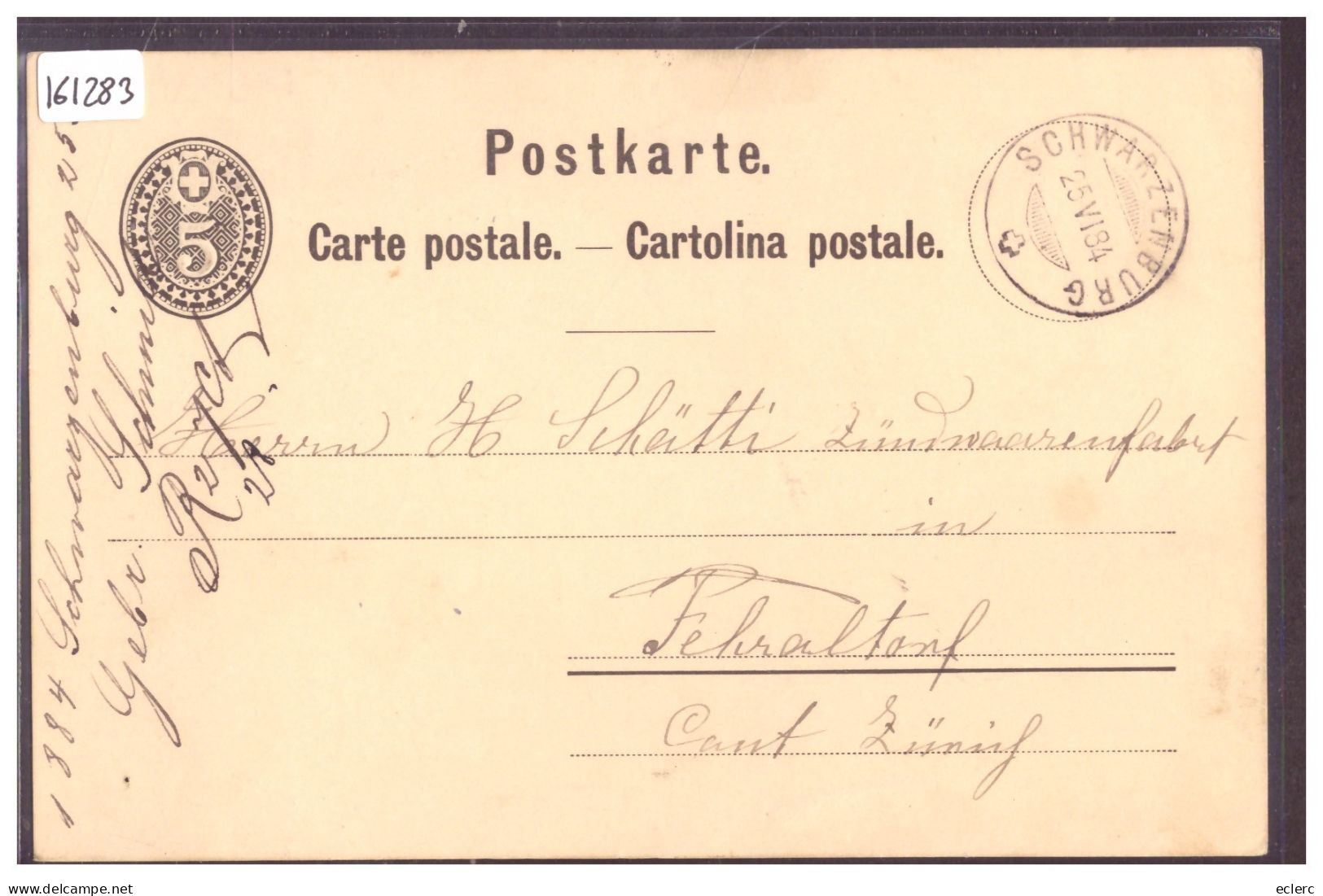 CARTE ENTIER POSTAL OBLITEREE " SCHWARZENBURG " - GANZSACHE - TB - Schwarzenburg