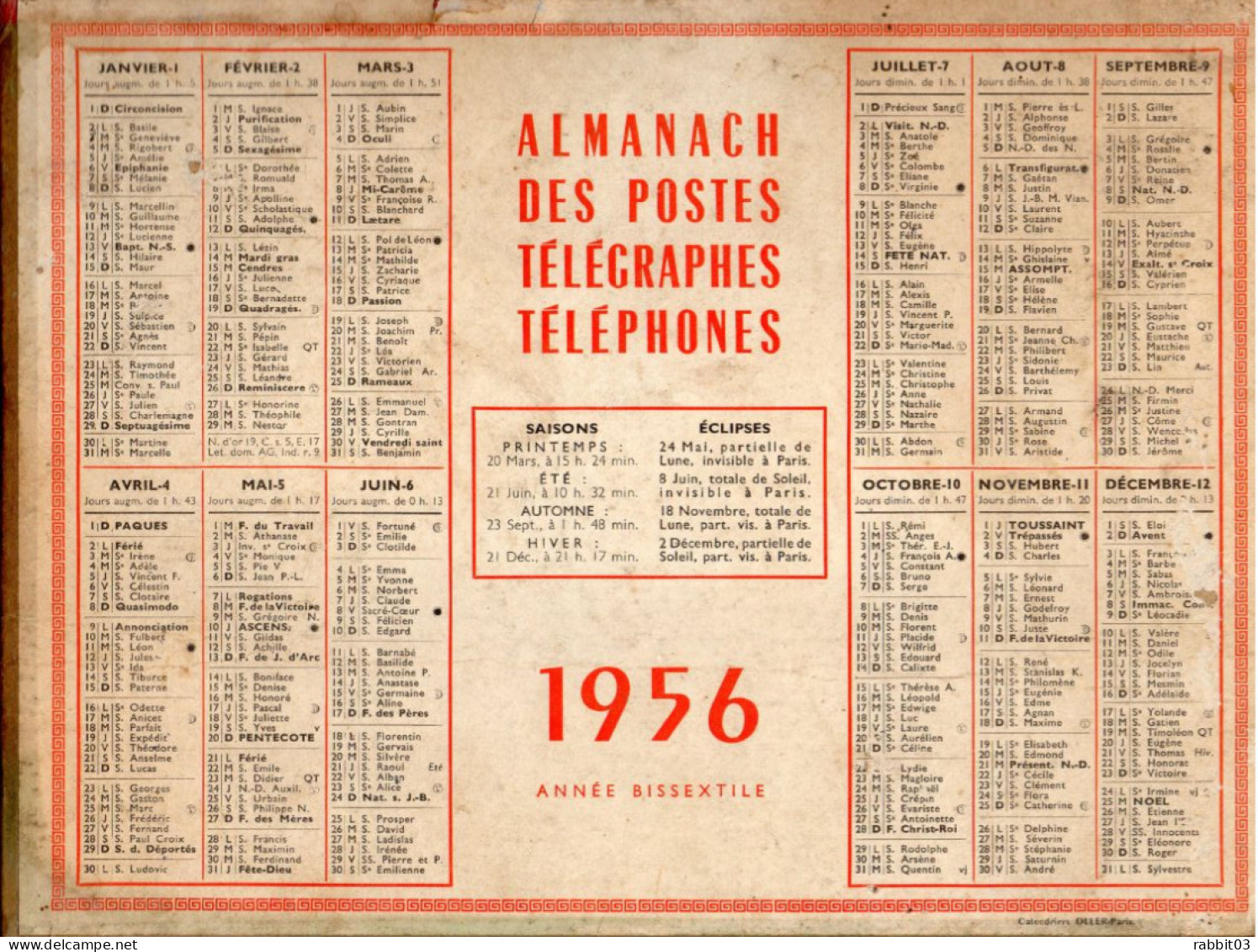 S 2  -  698-699  -  CALENDRIER  (03 )  -      Almanach Des Postes Télégraphes Téléphones  - - Tamaño Grande : 1941-60