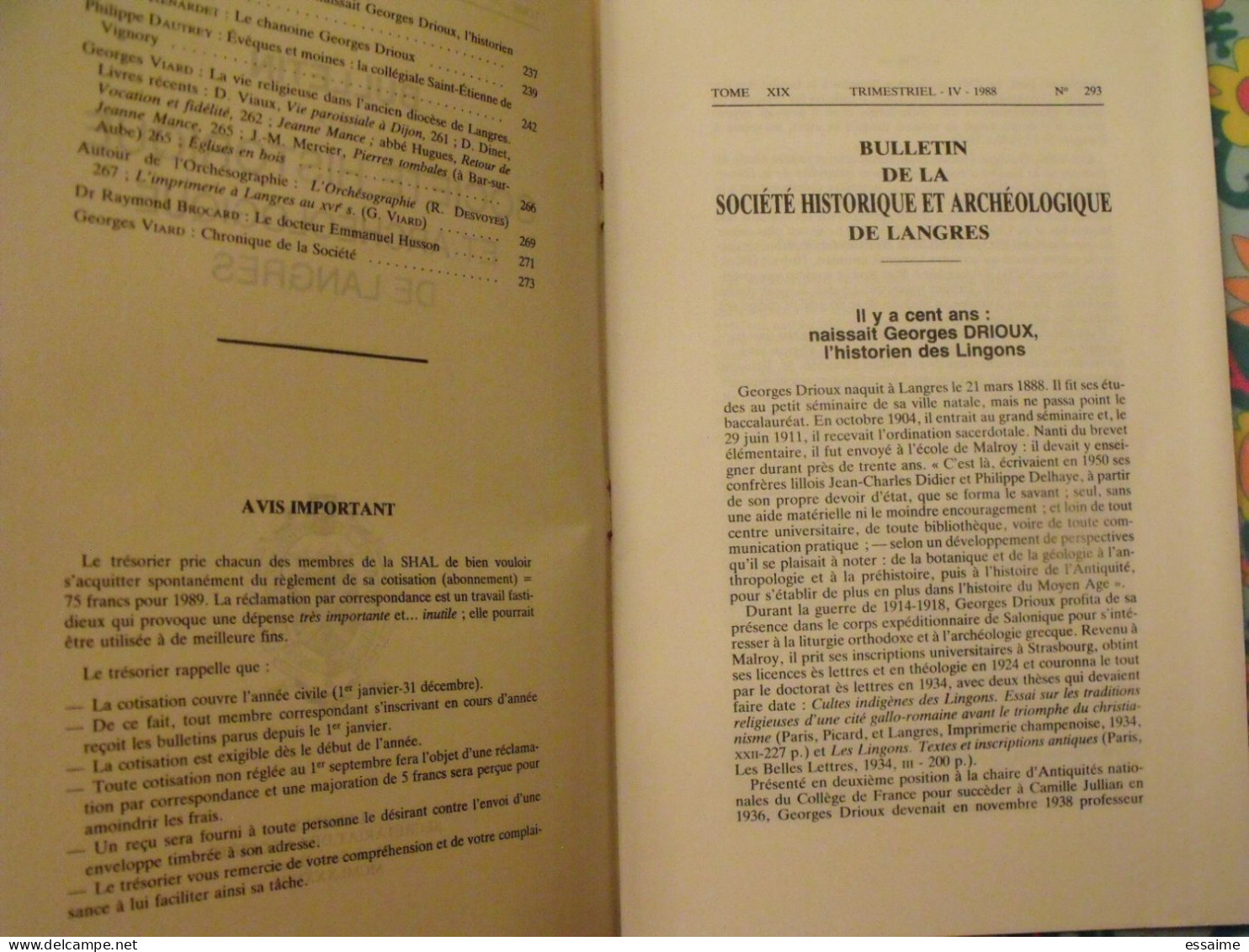 4 bulletins de la société historique et archéologique de Langres. 1988-89. pailly saulx-tavanes villars-montroyer ource