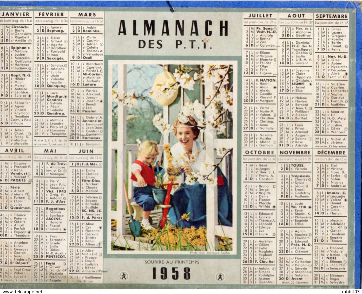 S 2  -  700  -  CALENDRIER  (03 )        -      Almanach Des P.T.T -    1958  . - Grossformat : 1941-60