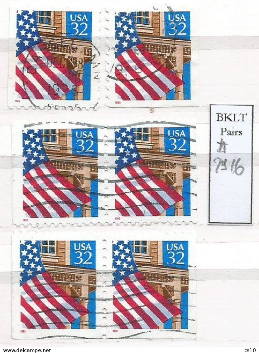 USA 1995 Flag Over Porch C.32 SC.2916 Red Date - L+R Booklet Pcs + 3+3 And 2+2 Pair - Used - 3. 1981-...