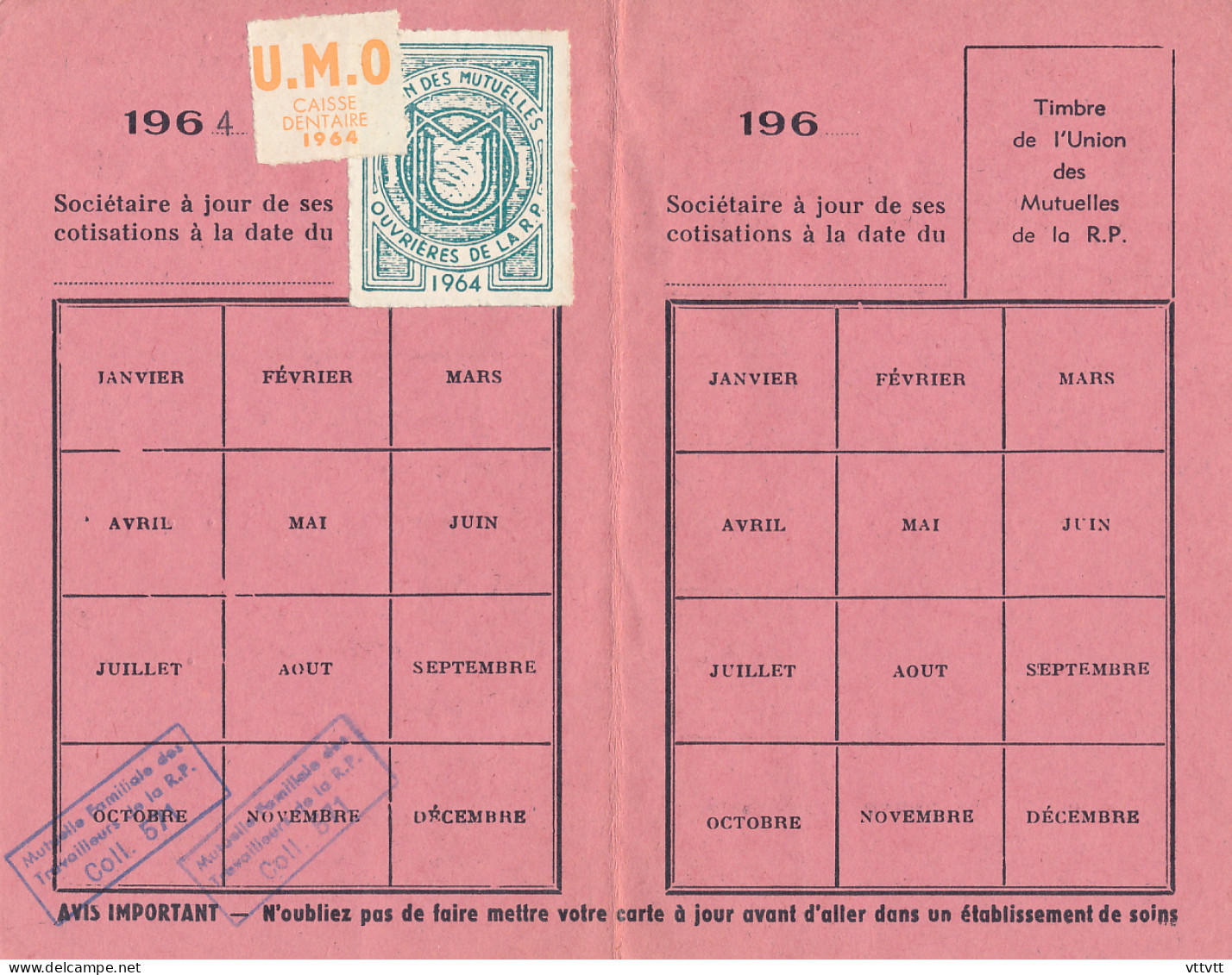 Mutuelle Familiale, Nord-Aviation, Usine Des Mureaux (1964) : Carte D'adhérent Avec Timbres, M. Simon, Bouafle - Collections