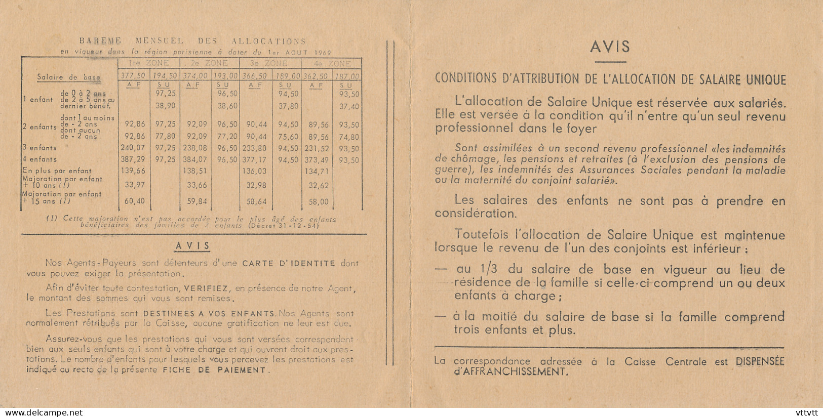 Fiche De Paiement Des Prestations Familiales (1969), M. Simon, Bouafle, Caisse Centrale D'allocations Familiales - Collections