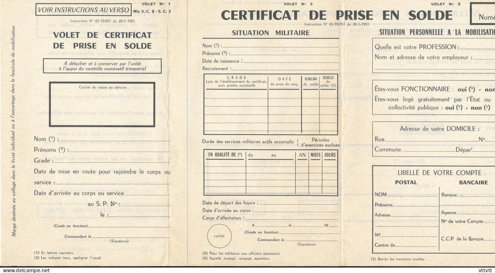 Militaire : Certificat De Prise En Solde, Formulaire Vierge, 3° Compagnie Du Groupe De Circulation Routière, Cachet - Collections