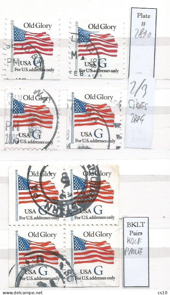 USA 1994 Old Glory Blue "G" Rate C.32 - Cpl Issue Coil+Plate # , 2/3 Sides + Pane With 3+3 And 2+2 Pairs - VFU Condition - 3. 1981-...