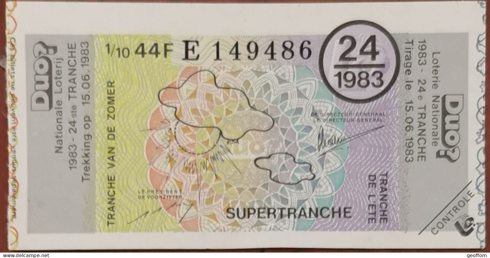 Billet De Loterie Nationale 1983 24e Tr SuperTranche De L'été - 15-6-1983 - Billetes De Lotería