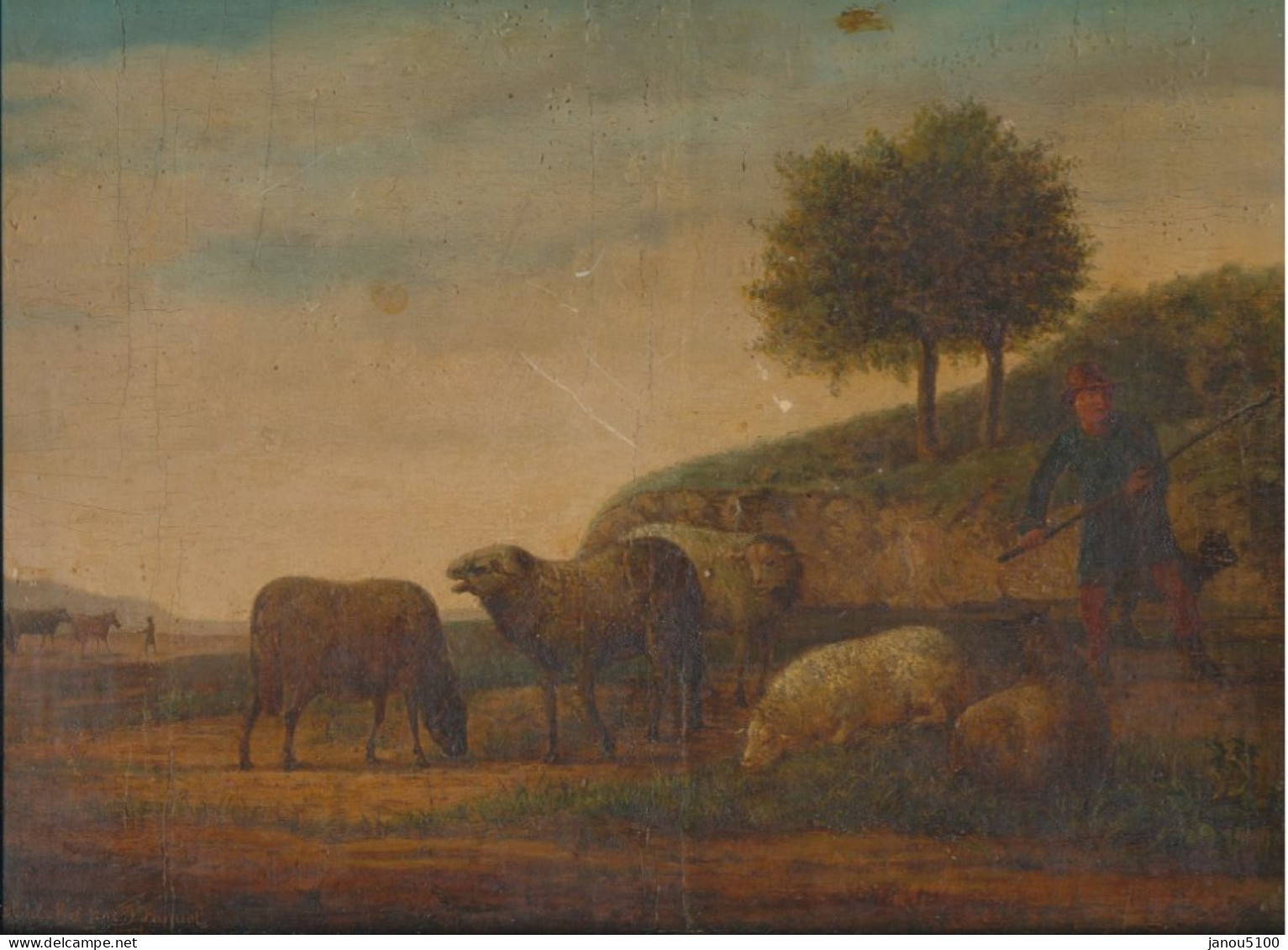 ART  TABLEAU ANCIEN A L' HUILE DE  FRANCOIS FANUEL   ( BELGE)  PAYSAGE AUX MOUTONS.       1904. - Oelbilder