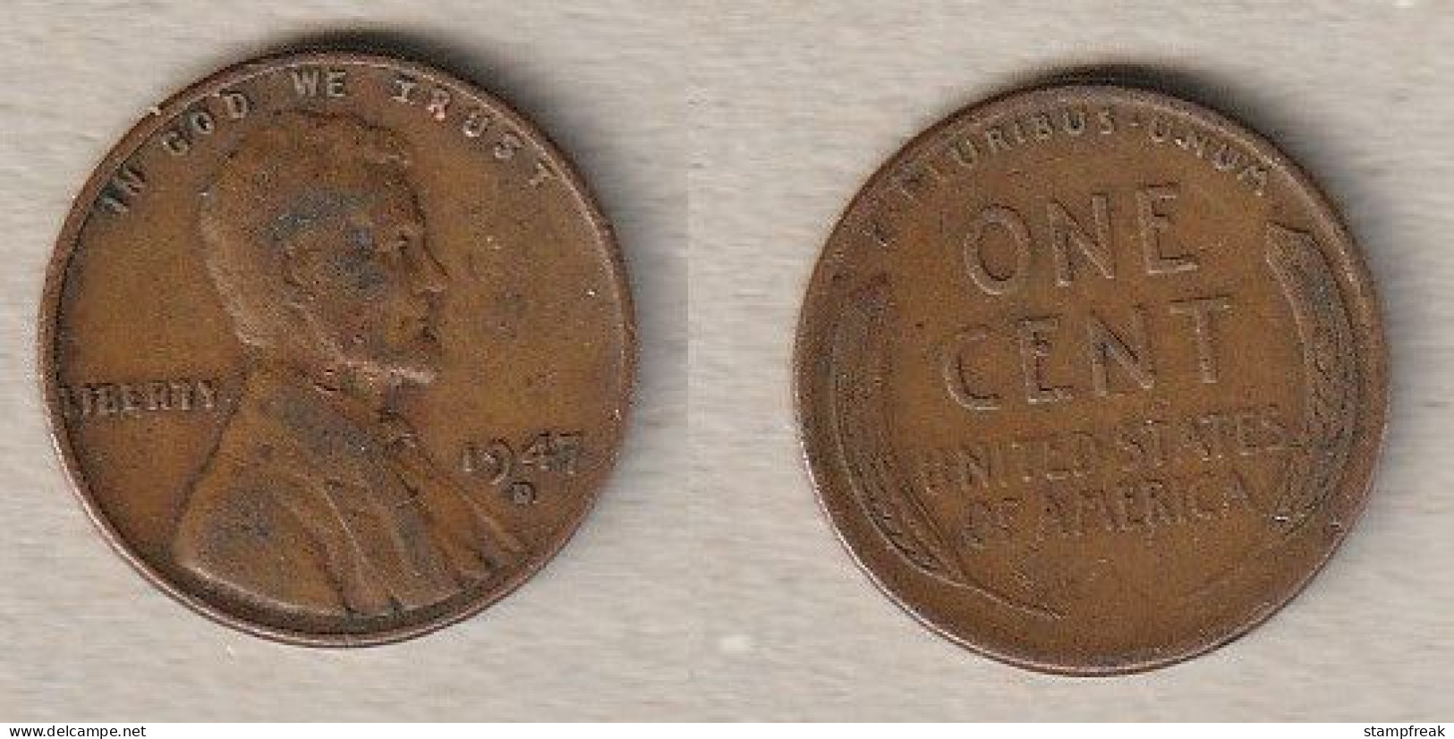 00674) USA, 1 Cent 1947D - 1909-1958: Lincoln, Wheat Ears Reverse