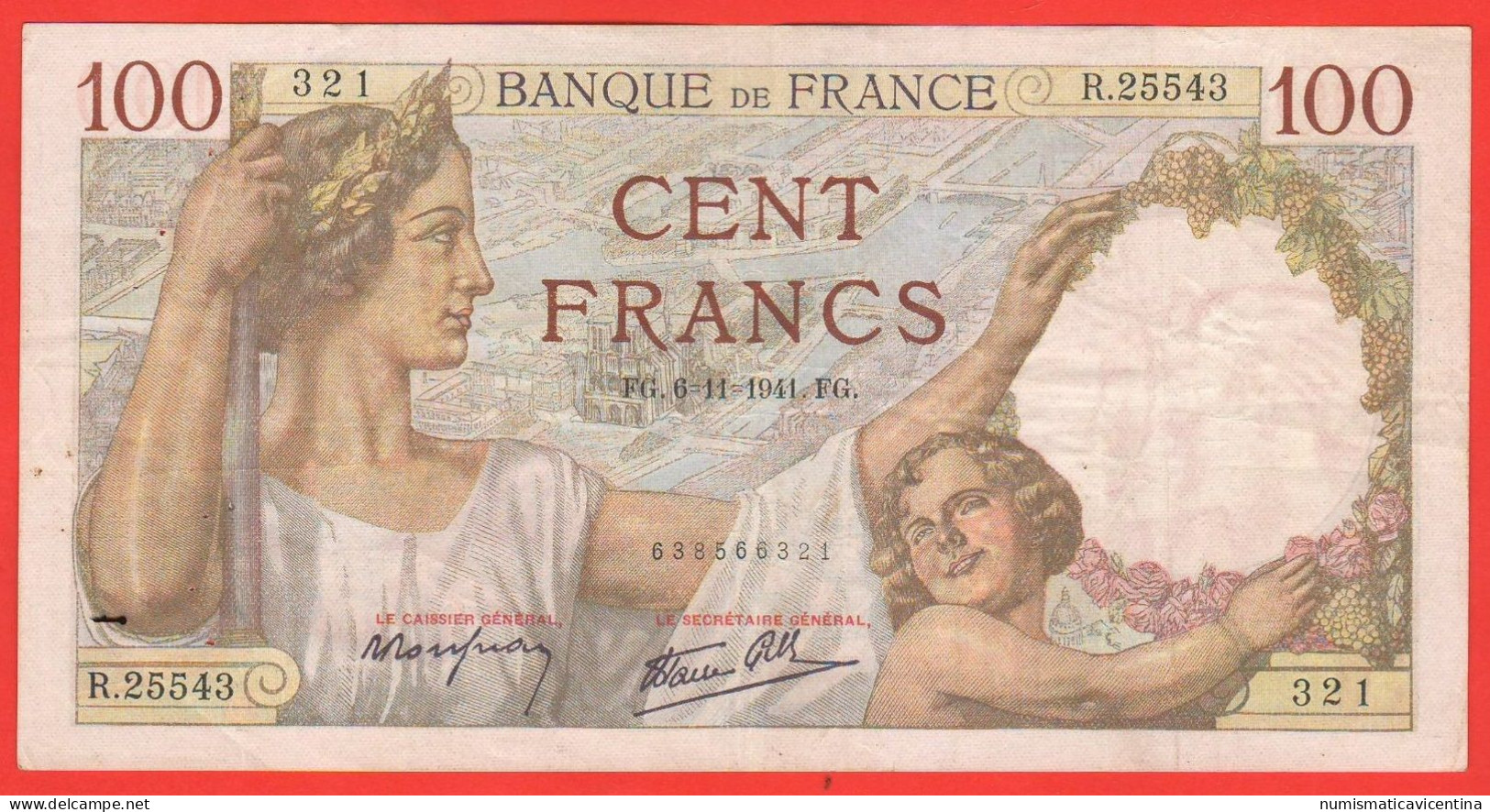 FrancE 100 Francs 1941 Francia 100 Franchi  Tipe Sully - 100 F 1939-1942 ''Sully''