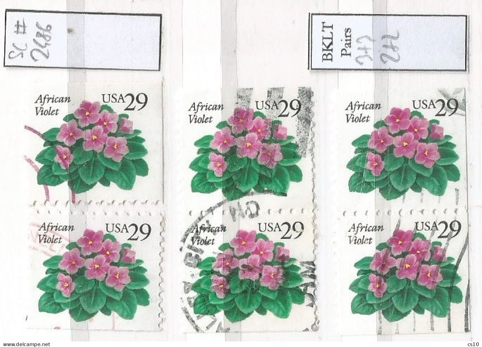 USA 1993 African Violet C.29 SC.#2486 Cpl Issue With Booklet Pairs 3+3 And 2+2 All In VFU Condition - 1981-...