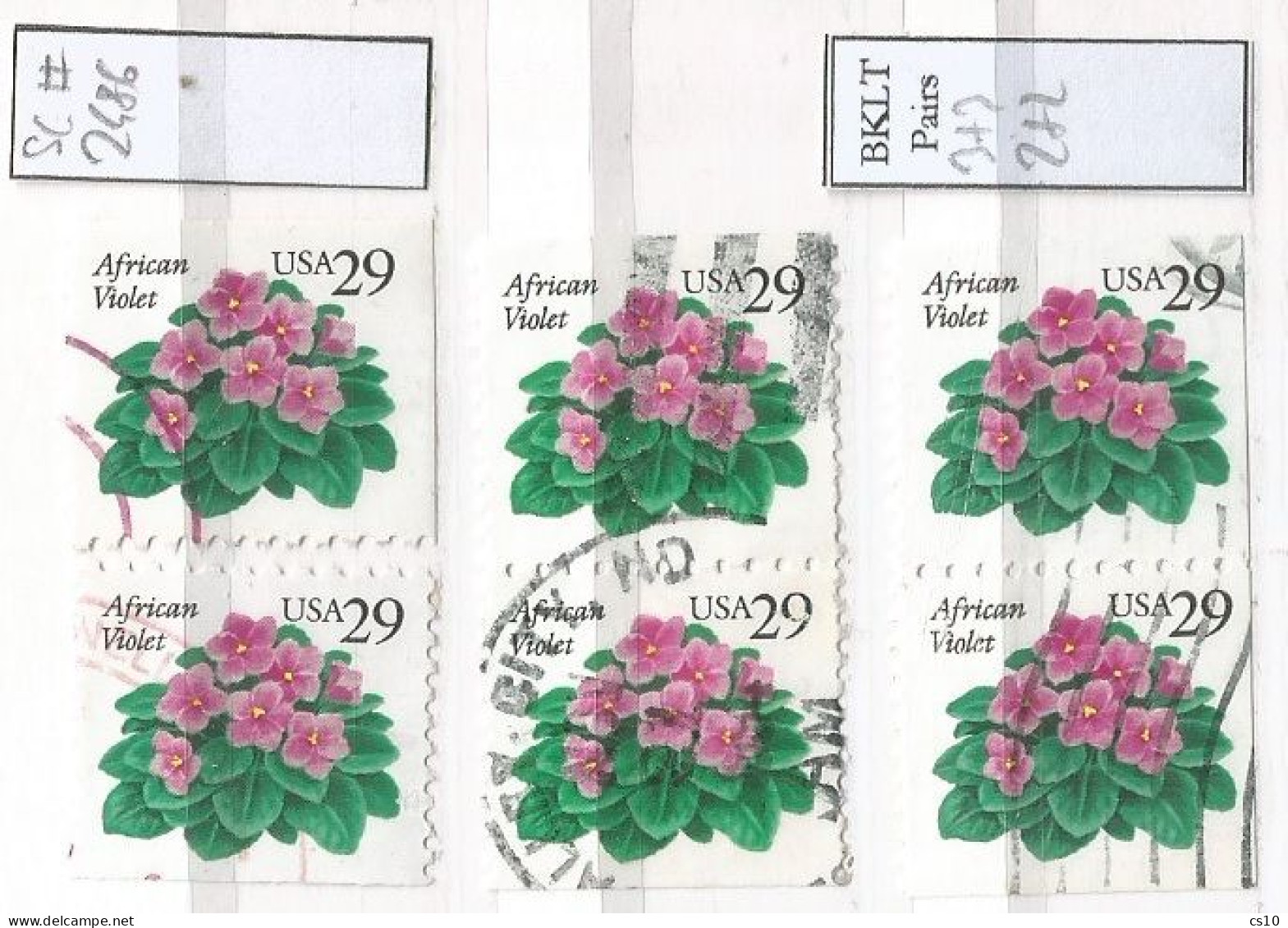 USA 1993 African Violet C.29 SC.#2486 Cpl Issue With Booklet Pairs 3+3 And 2+2 All In VFU Condition - 3. 1981-...